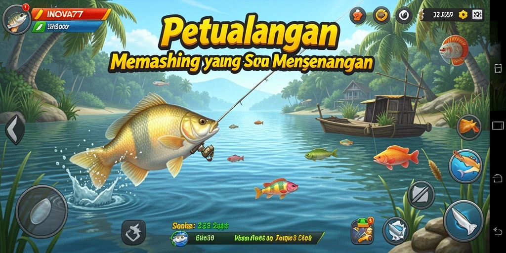 Tangkapan layar gameplay INOVA77 menunjukkan pengalaman memancing yang seru dan mendebarkan.