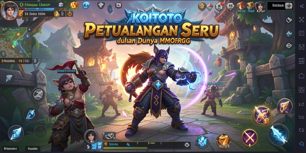 Screenshot gameplay KOITOTO yang menampilkan pertarungan seru di dunia fantasi.