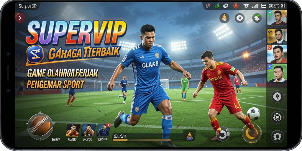 Screenshot utama SUPERVIP menunjukkan aksi seru dalam permainan olahraga.